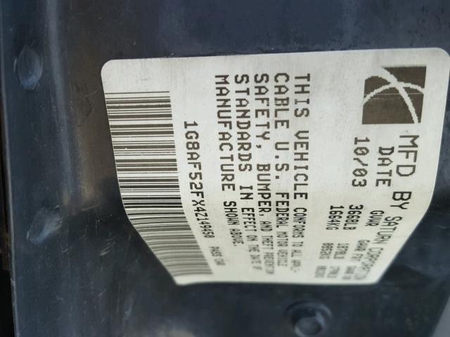 1G8AF52FX4Z149450 - 2004 SATURN ION LEVEL SILVER photo 10