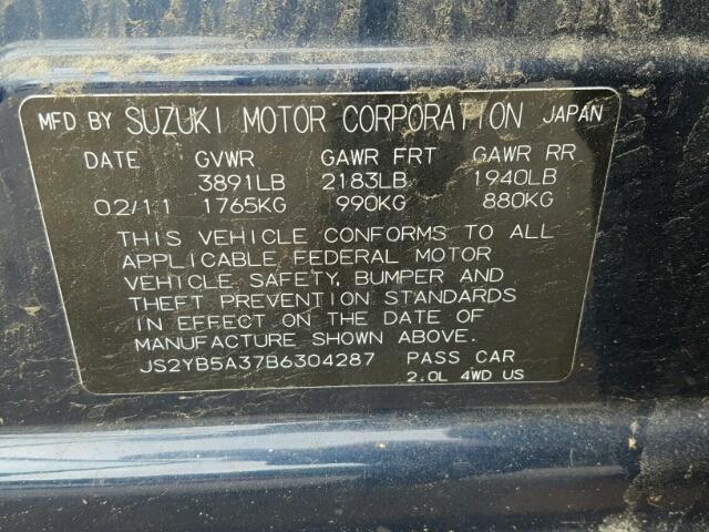 JS2YB5A37B6304287 - 2011 SUZUKI SX4 BASE BLUE photo 10