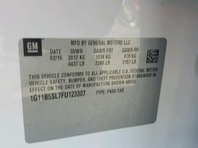 1G11B5SL7FU123307 - 2015 CHEVROLET MALIBU LS თეთრი ფოტო 10