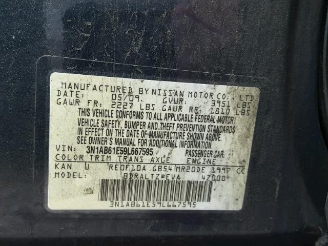 3N1AB61E59L667595 - 2009 NISSAN SENTRA 2.0 GRAY photo 10