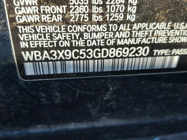 WBA3X9C53GD869230 - 2016 BMW 335 XIGT BLUE photo 10