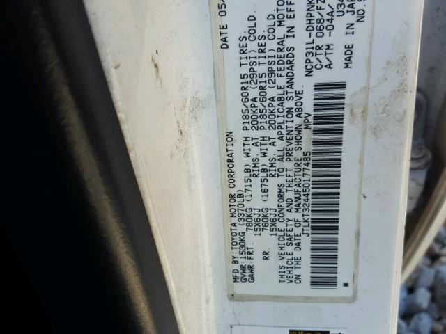 JTLKT324450177485 - 2005 TOYOTA SCION WHITE photo 10