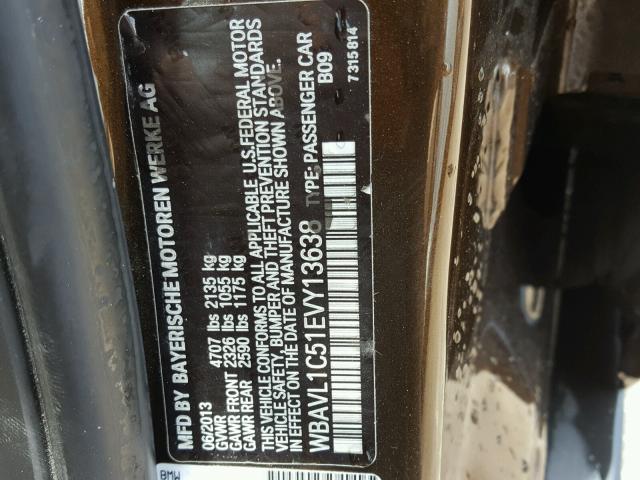 WBAVL1C51EVY13638 - 2014 BMW X1 XDRIVE2 BROWN photo 10