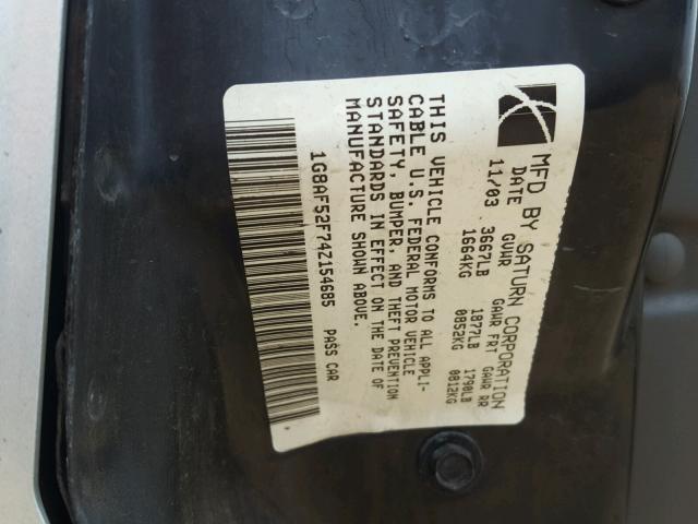 1G8AF52F74Z154685 - 2004 SATURN ION LEVEL SILVER photo 10