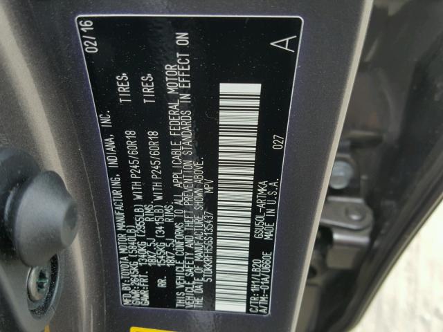 5TDKKRFH5GS135437 - 2016 TOYOTA HIGHLANDER ნაცრისფერი ფოტო 10