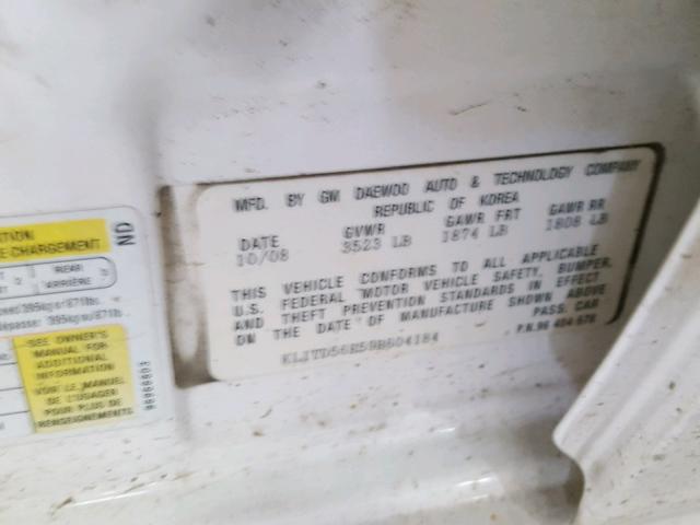 KL1TD56E59B604184 - 2009 CHEVROLET AVEO LS WHITE photo 10