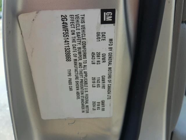 2G4WF551411328868 - 2001 BUICK REGAL GS SILVER photo 10