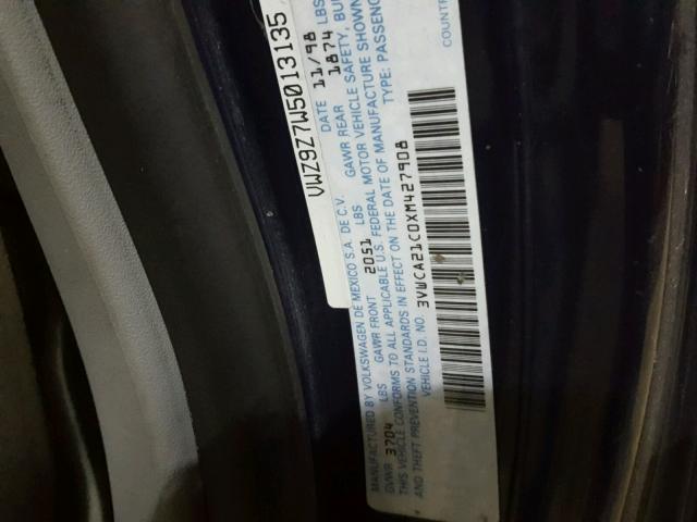 3VWCA21C0XM427908 - 1999 VOLKSWAGEN NEW BEETLE 蓝色 照片 10