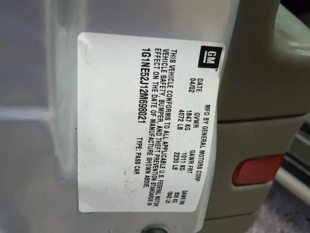 1G1NE52J12M698021 - 2002 CHEVROLET MALIBU LS 银色 照片 10