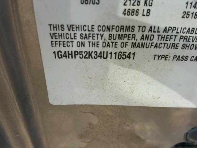 1G4HP52K34U116541 - 2004 BUICK LESABRE CU BROWN photo 10