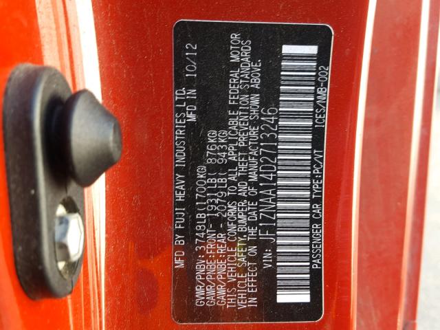 JF1ZNAA14D2713246 - 2013 TOYOTA SCION FR-S RED photo 10