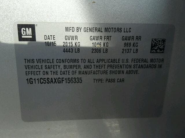 1G11C5SAXGF156335 - 2016 CHEVROLET MALIBU LIM 银色 照片 10