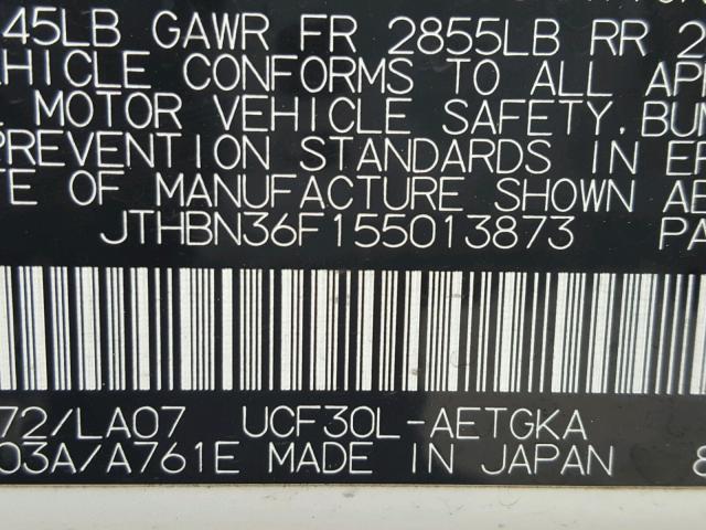 JTHBN36F155013873 - 2005 LEXUS LS 430 WHITE photo 10