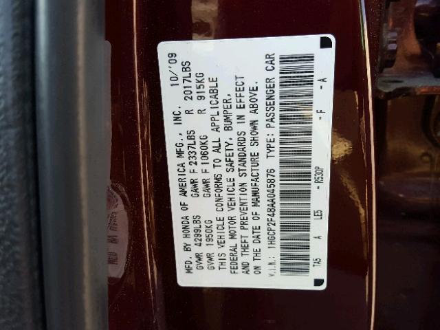 1HGCP2F48AA045876 - 2010 HONDA ACCORD LXP RED photo 10