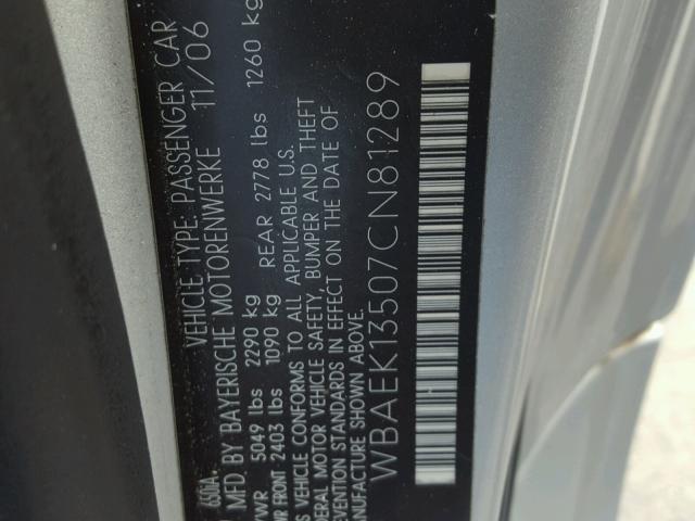 WBAEK13507CN81289 - 2007 BMW 650 I SILVER photo 10