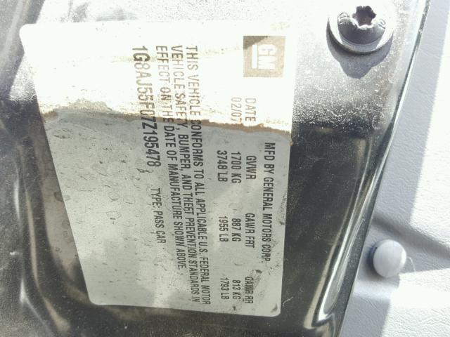 1G8AJ55F07Z195478 - 2007 SATURN ION LEVEL SILVER photo 10