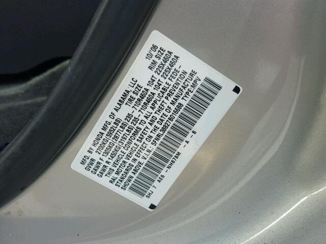 5FNRL38827B016688 - 2007 HONDA ODYSSEY SILVER photo 10