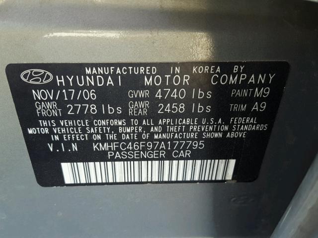 KMHFC46F97A177795 - 2007 HYUNDAI AZERA SE GREEN photo 10