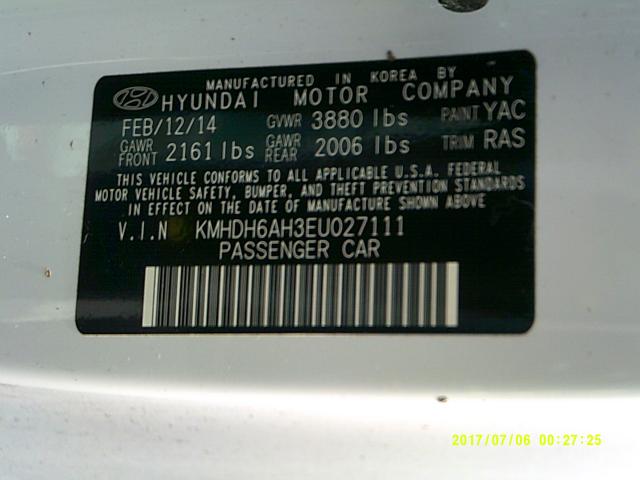 KMHDH6AH3EU027111 - 2014 HYUNDAI ELANTRA CO WHITE photo 10