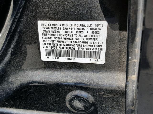 19VDE1F31EE008559 - 2014 ACURA ILX 20 BLACK photo 10