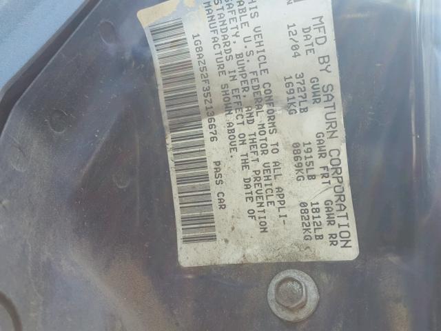 1G8AZ52F35Z136676 - 2005 SATURN ION LEVEL GRAY photo 10