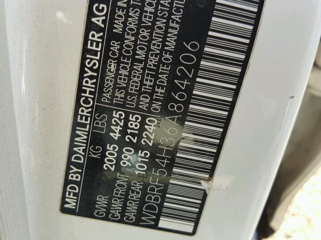 WDBRF54H36A864206 - 2006 MERCEDES-BENZ C GENERATI WHITE photo 10