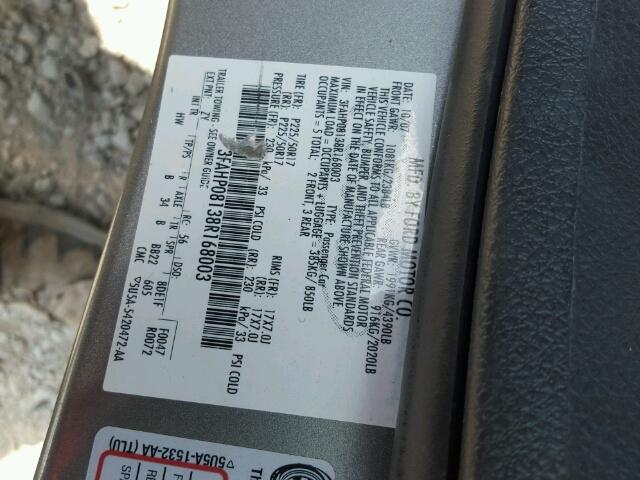 3FAHP08138R168003 - 2008 FORD FUSION SEL SILVER photo 10