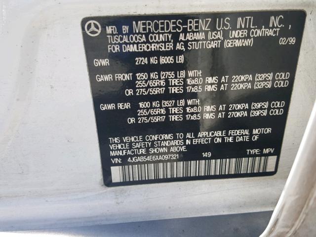 4JGAB54E6XA097321 - 1999 MERCEDES-BENZ ML 320 WHITE photo 10