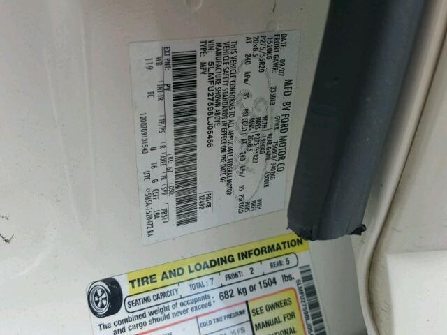 5LMFU27598LJ05456 - 2008 LINCOLN NAVIGATOR Beyaz fotoğraf 10