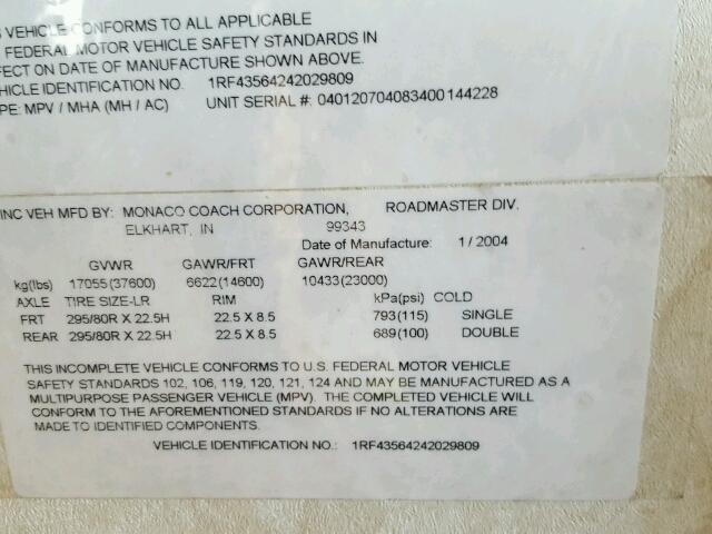 1RF43564242029809 - 2004 ROADMASTER RAIL MONOCOQUE Biały zdjęcie 10