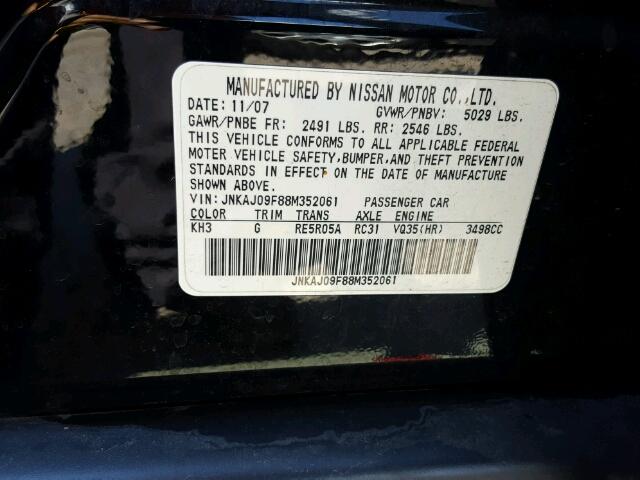 JNKAJ09F88M352061 - 2008 INFINITI EX35 BASE BLACK photo 10