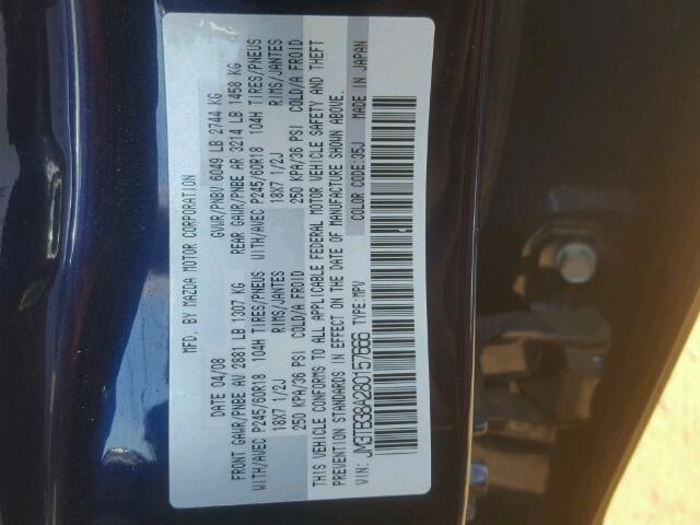 JM3TB38A280157666 - 2008 MAZDA CX-9 AWD BLUE photo 10