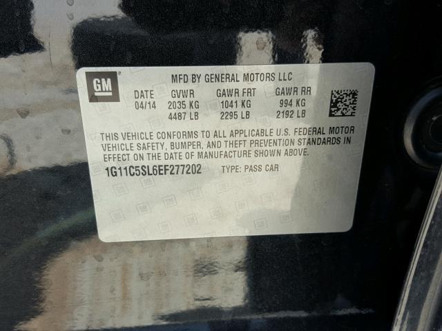 1G11C5SL6EF277202 - 2014 CHEVROLET MALIBU 1LT შავი ფოტო 10