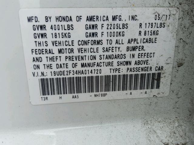 19UDE2F34HA014720 - 2017 ACURA ILX BASE Ağ foto 10