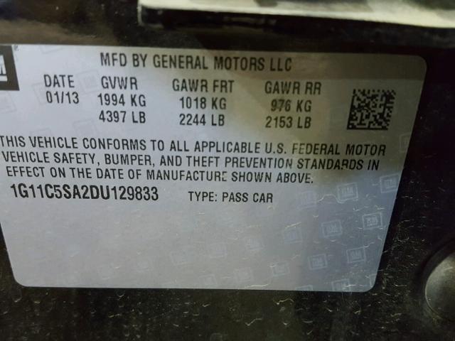 1G11C5SA2DU129833 - 2013 CHEVROLET MALIBU 1LT 黑色 照片 10