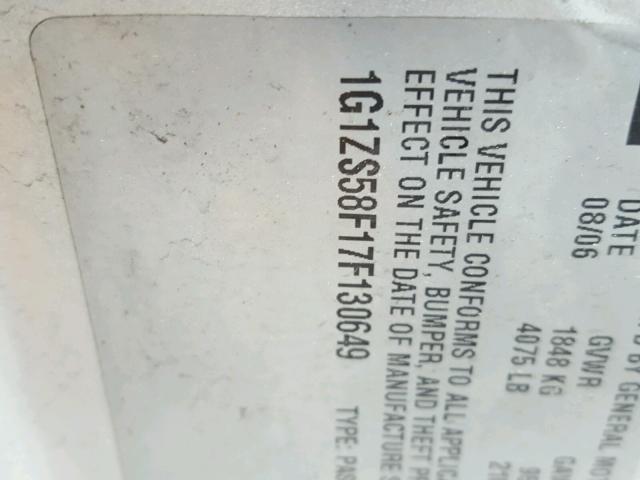 1G1ZS58F17F130649 - 2007 CHEVROLET MALIBU LS 银色 照片 10