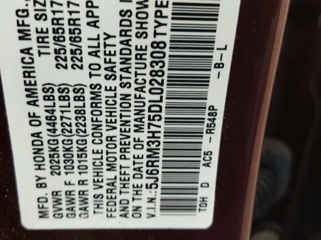 5J6RM3H75DL028308 - 2013 HONDA CR-V EXL MAROON photo 10