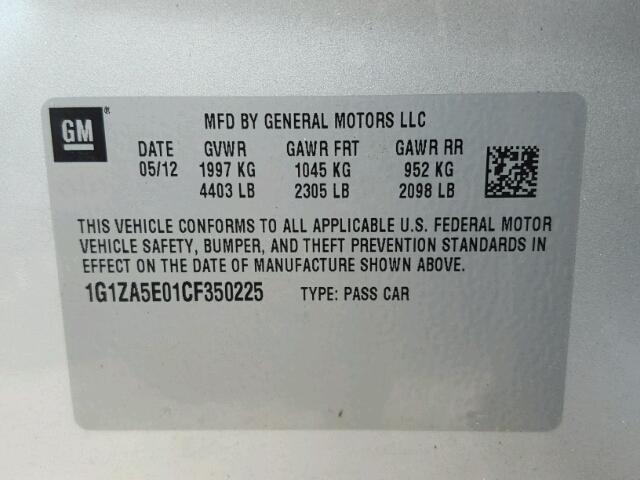 1G1ZA5E01CF350225 - 2012 CHEVROLET MALIBU LS 银色 照片 10