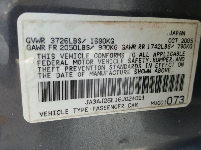 JA3AJ26E16U024811 - 2006 MITSUBISHI LANCER ES GRAY photo 10