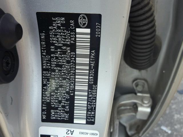 4T1BK3DB7BU373429 - 2011 TOYOTA AVALON BAS Gümüş foto 10