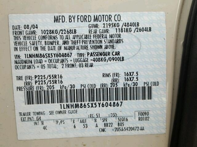 1LNHM86SX5Y604867 - 2005 LINCOLN LS WHITE photo 10