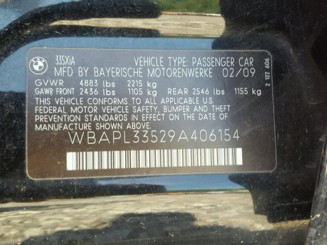 WBAPL33529A406154 - 2009 BMW 335 XI BLACK photo 10