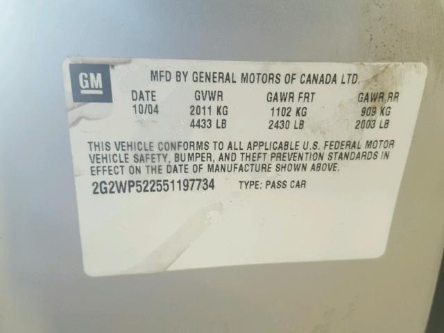 2G2WP522551197734 - 2005 PONTIAC GRAND PRIX SILVER photo 10