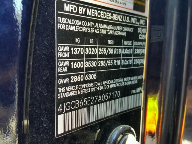 4JGCB65E27A057170 - 2007 MERCEDES-BENZ R 350 BLUE photo 10