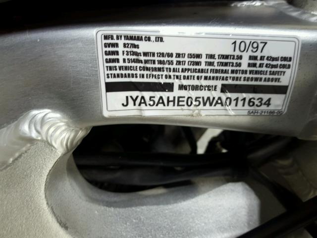 JYA5AHE05WA011634 - 1998 YAMAHA YZF600 R GRAY photo 19