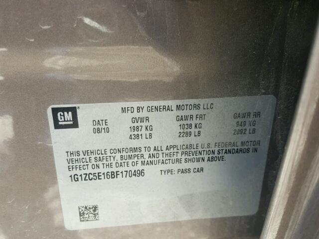 1G1ZC5E16BF170496 - 2011 CHEVROLET MALIBU 1LT ოქროსფერი ფოტო 10