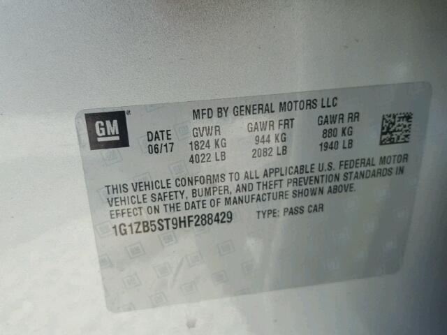 1G1ZB5ST9HF288429 - 2017 CHEVROLET MALIBU LS SILVER photo 10