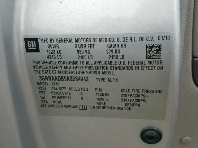 3GNBAADB9AS584942 - 2010 CHEVROLET HHR LS WHITE photo 10