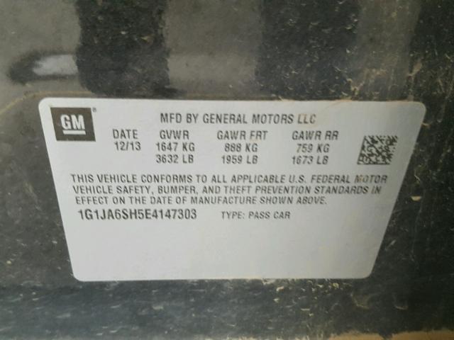 1G1JA6SH5E4147303 - 2014 CHEVROLET SONIC LS 黑色 照片 10