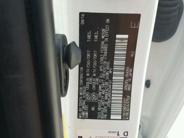 JTEBU5JRXG5344161 - 2016 TOYOTA 4RUNNER SR 白色 照片 10